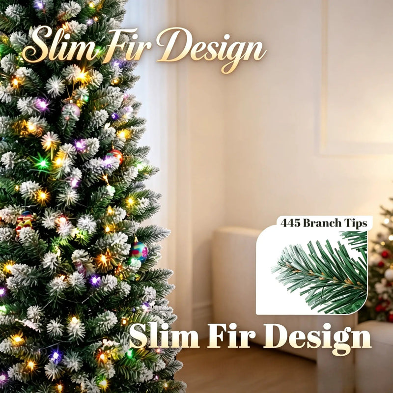 7ft Flocked Pencil Prelit Christmas Tree, Dual-Color by HouseOfZazla