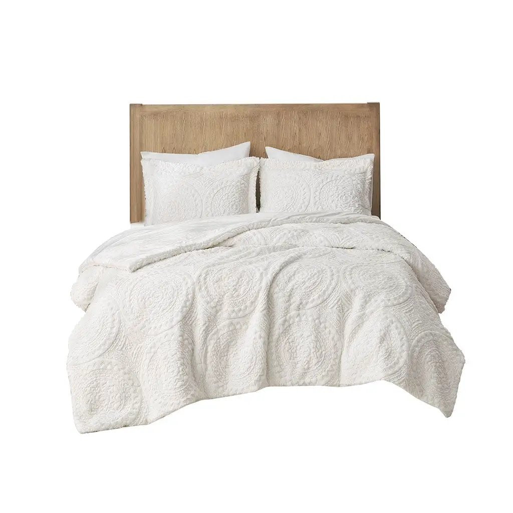 King/Cal King Embroidered Medallion Faux Fur Comforter Mini Set by HouseOfZazla