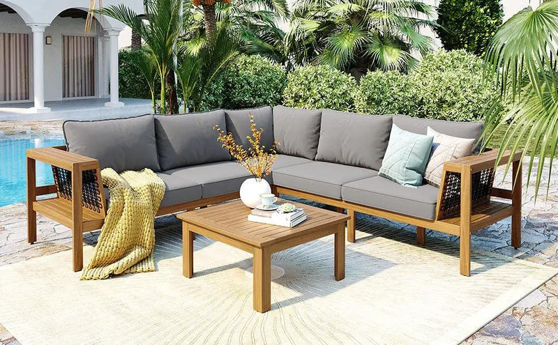 4 Pieces Outdoor Acacia Wood Sofa Set with Coffee Table by HouseOfZazla