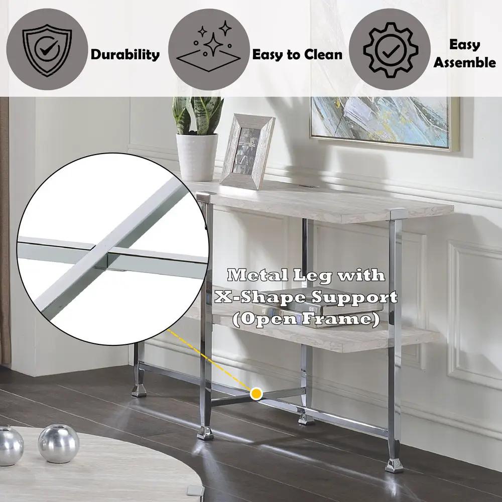 Brecon - Sofa Table - White Oak & Chrome by Unique Piece Furniture