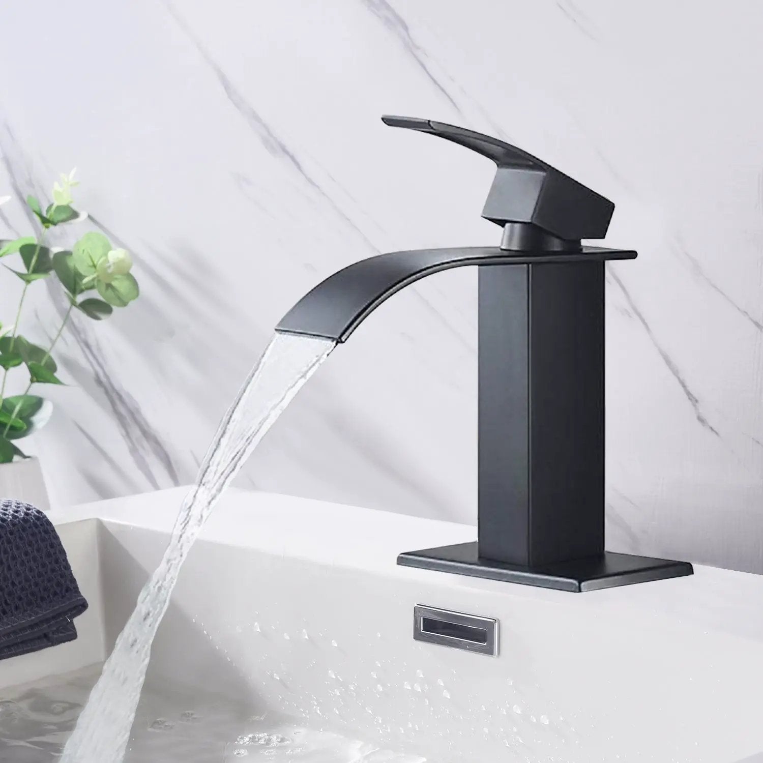 Waterfall Spout Bathroom Sink Single Handle Faucet with Pop-Up Drain by HouseOfZazla
