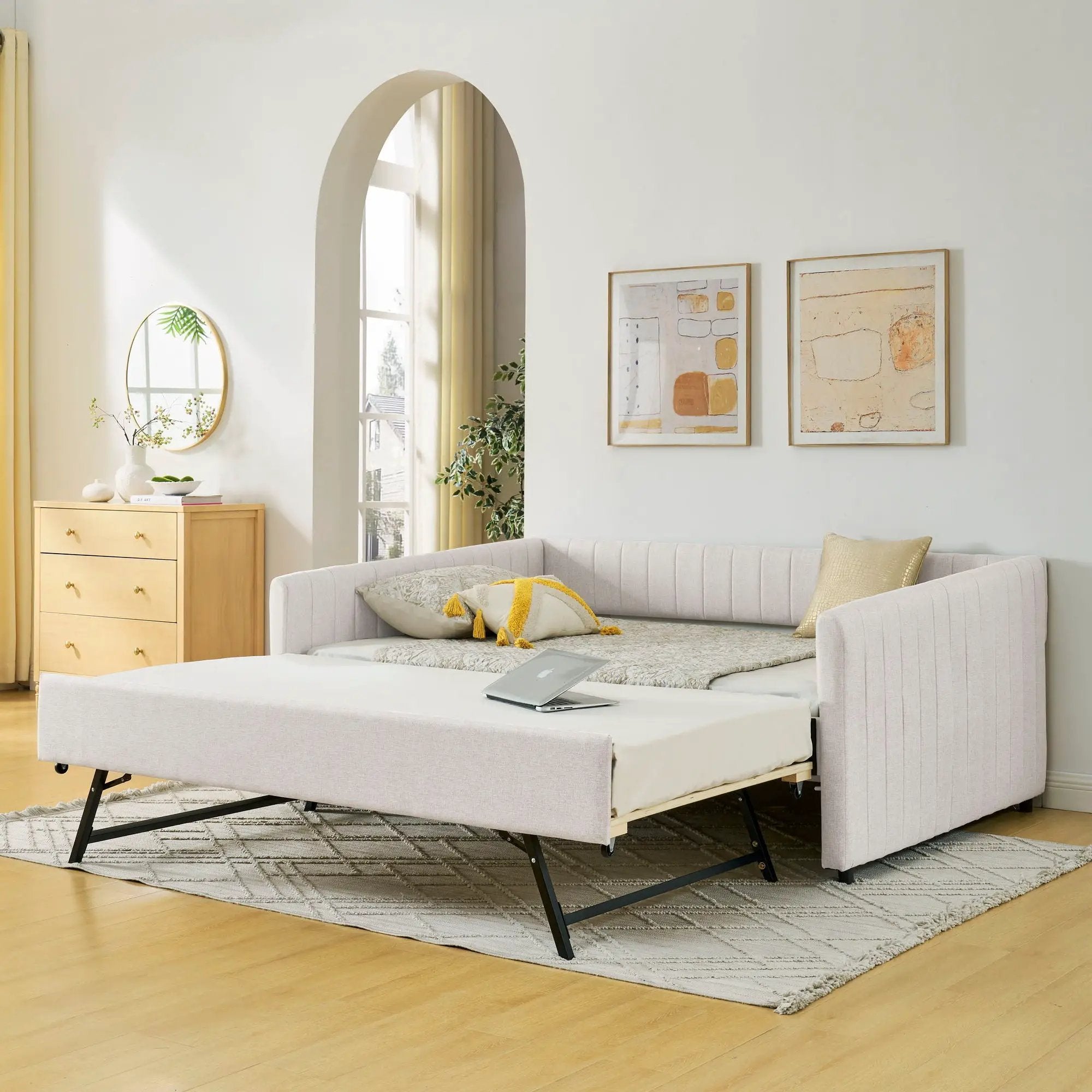 Upholstered Daybed With Trundle With Vertical Stripes by Unique Piece Furniture
