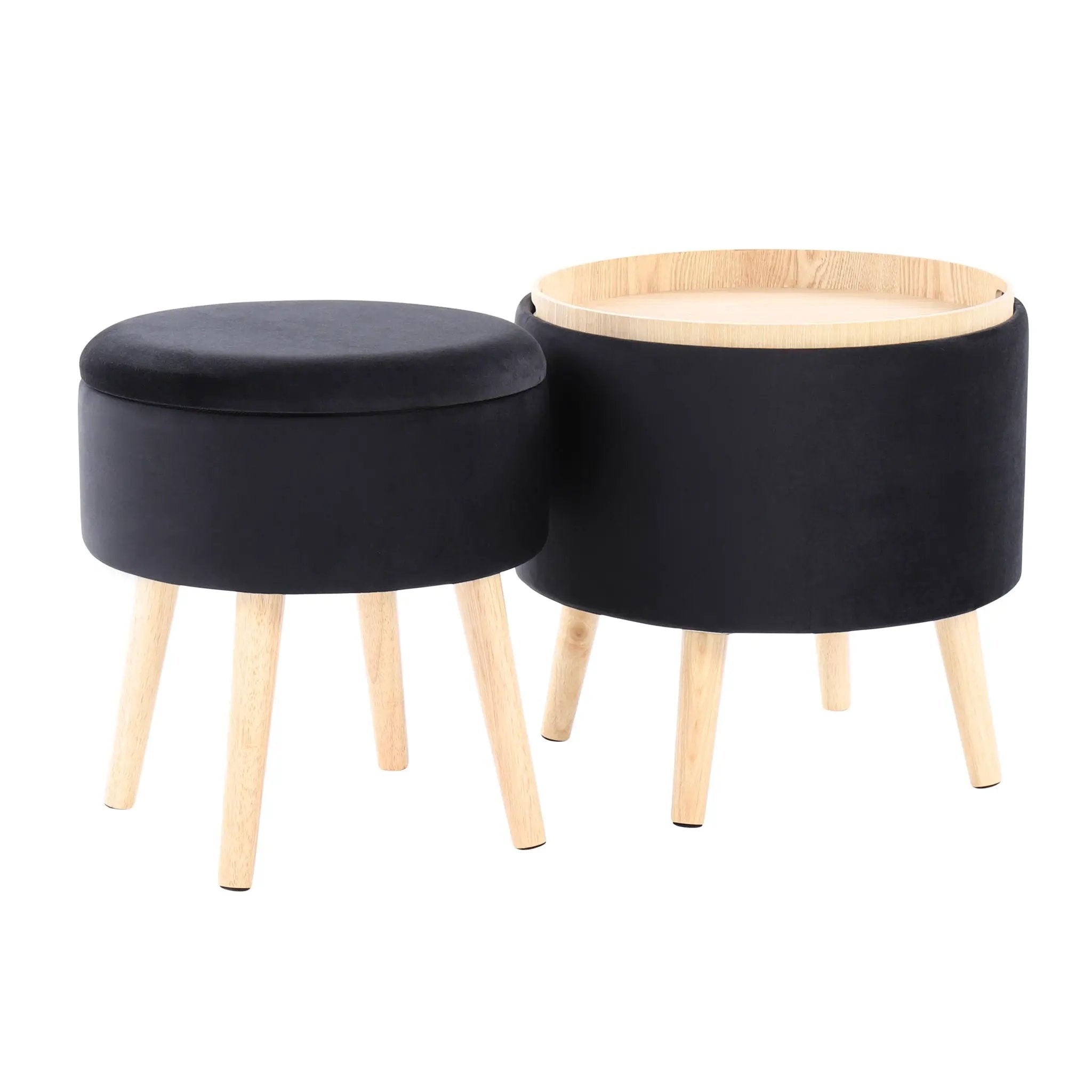 Tray - Contemporary Storage Ottoman With Matching Stool - Black / Natural by Unique Piece Furniture