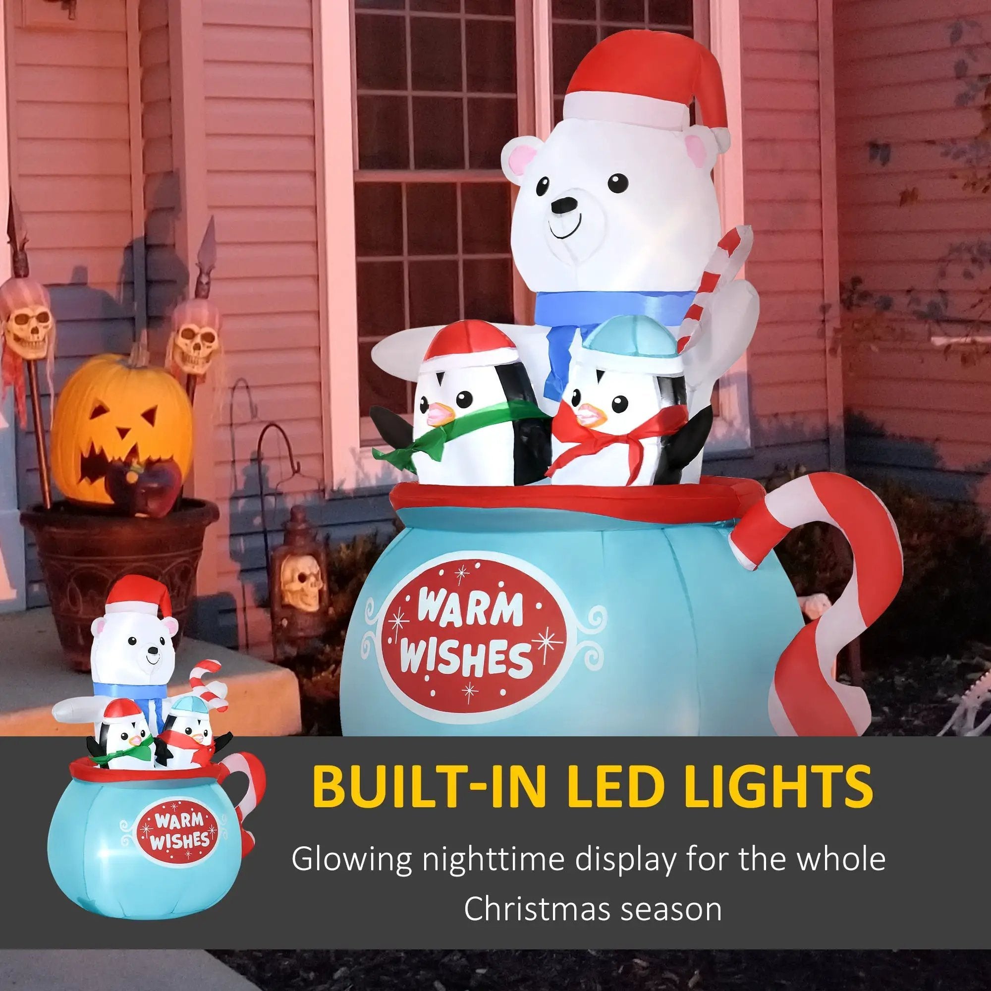 Outsunny 5ft Christmas Inflatable Outdoor Decoration Blessed Polar Bear and Penguins in the Cup by HouseOfZazla