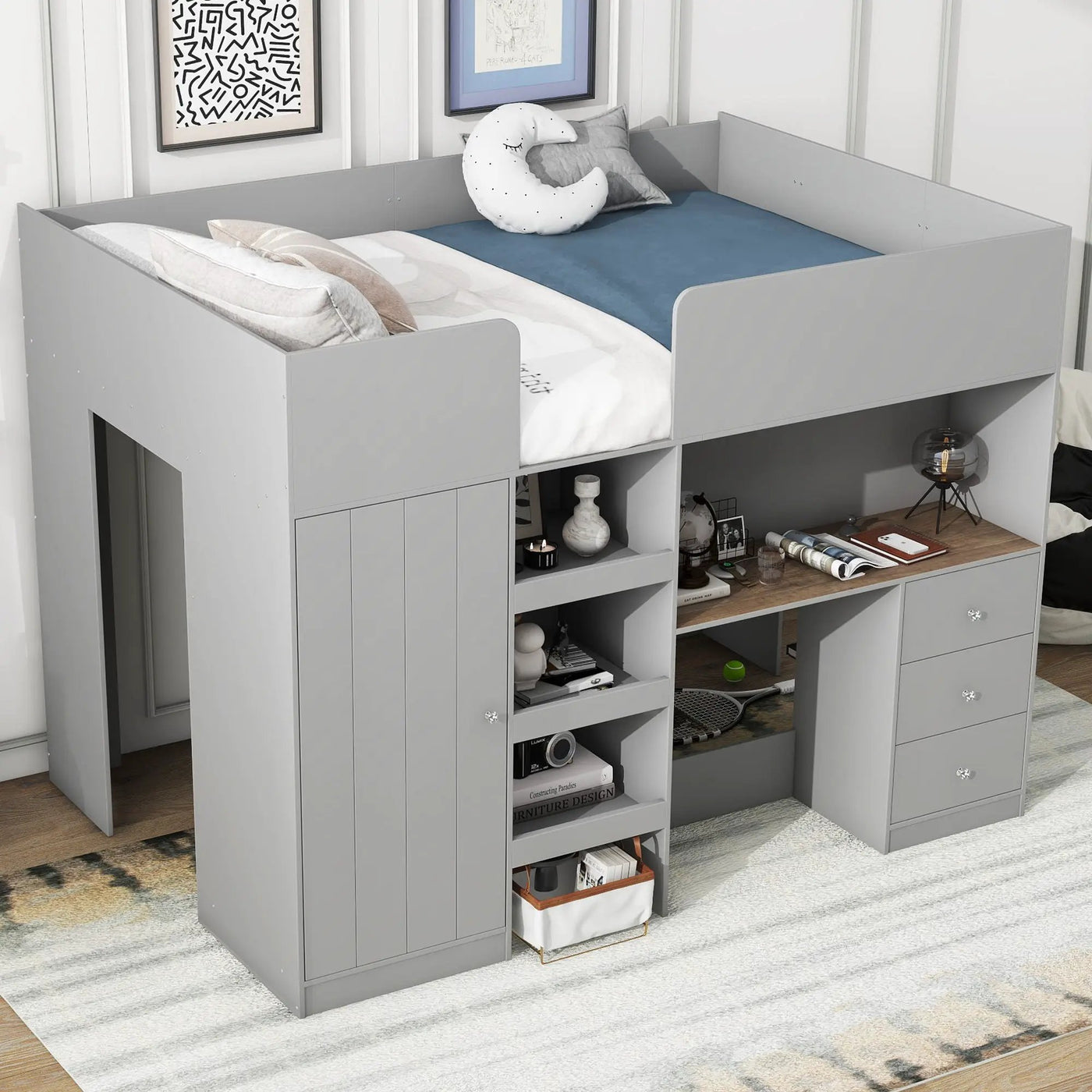 Loft Bed With Built In Wardrobe, Desk, Shelves, And Drawers by Unique Piece Furniture