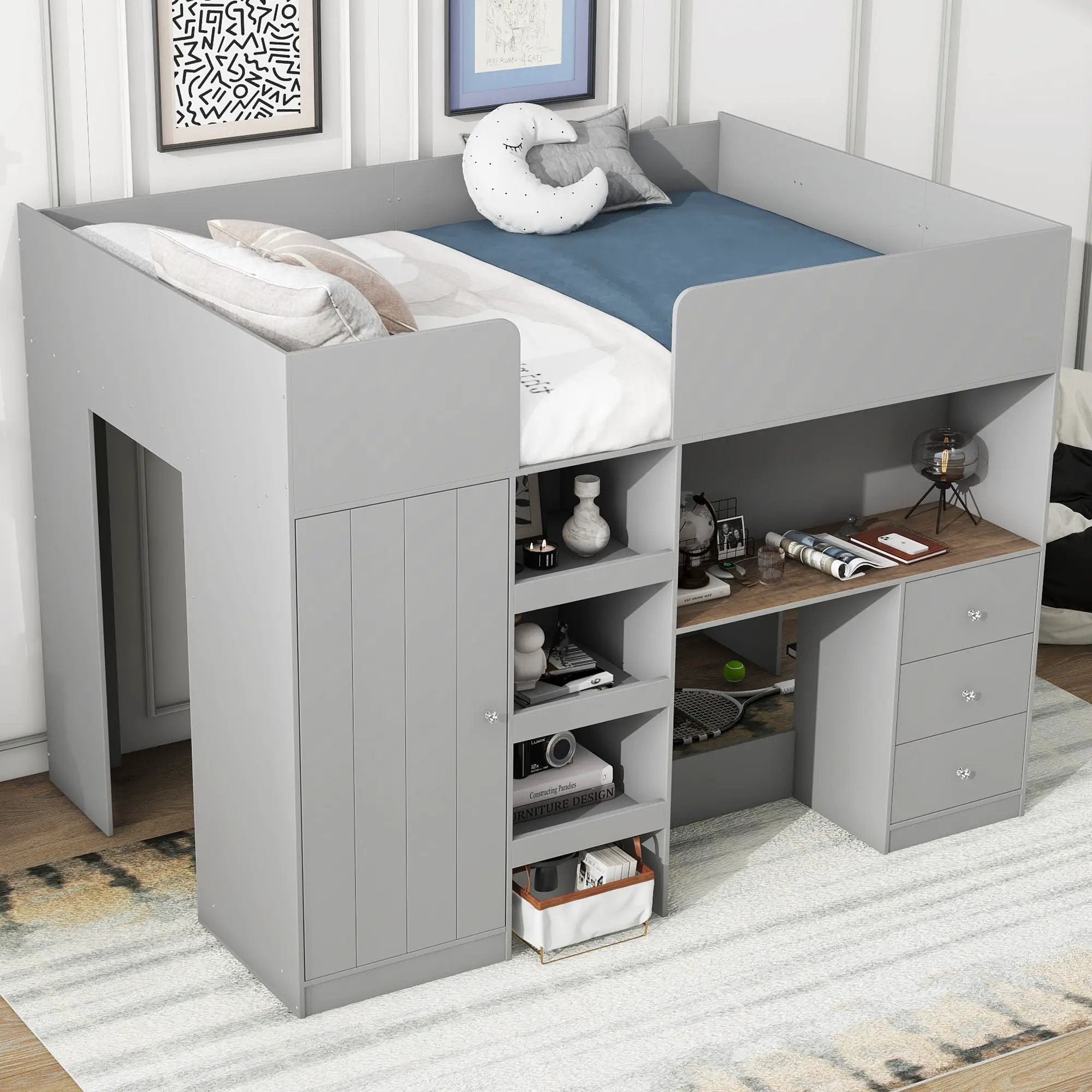 Loft Bed With Built In Wardrobe, Desk, Shelves, And Drawers by Unique Piece Furniture