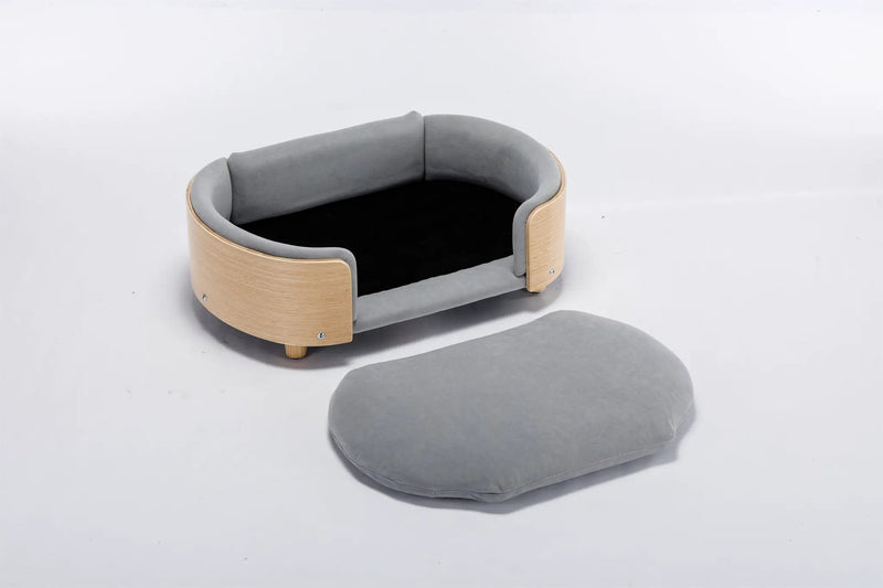 Scandinavian Style Elevated Dog Bed Pet Sofa Velvet Cushion Mid Size Light Grey by HouseOfZazla