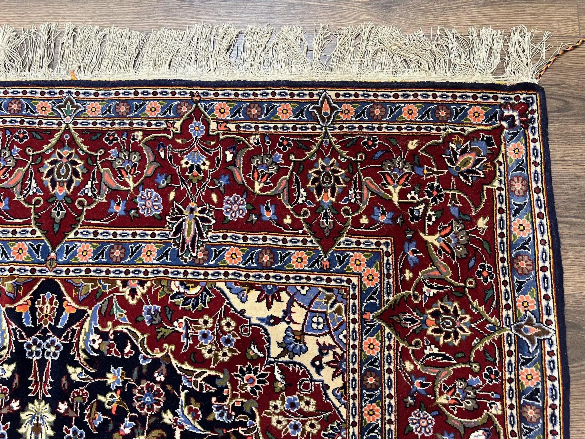 Dark Blue Persian Rug 5x8, Kork Wool Semi Antique Kashan Carpet, Very Fine Lachak Toranj Rug, Hand Knotted Floral Medallion Rug, 5 x 8 Oriental Rug by Jewel Rugs