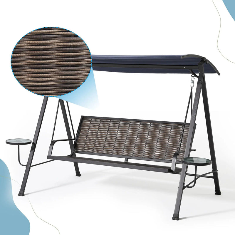 Steel 3 Seater Swing Porch Swing With Canopy - Blue by HouseOfZazla