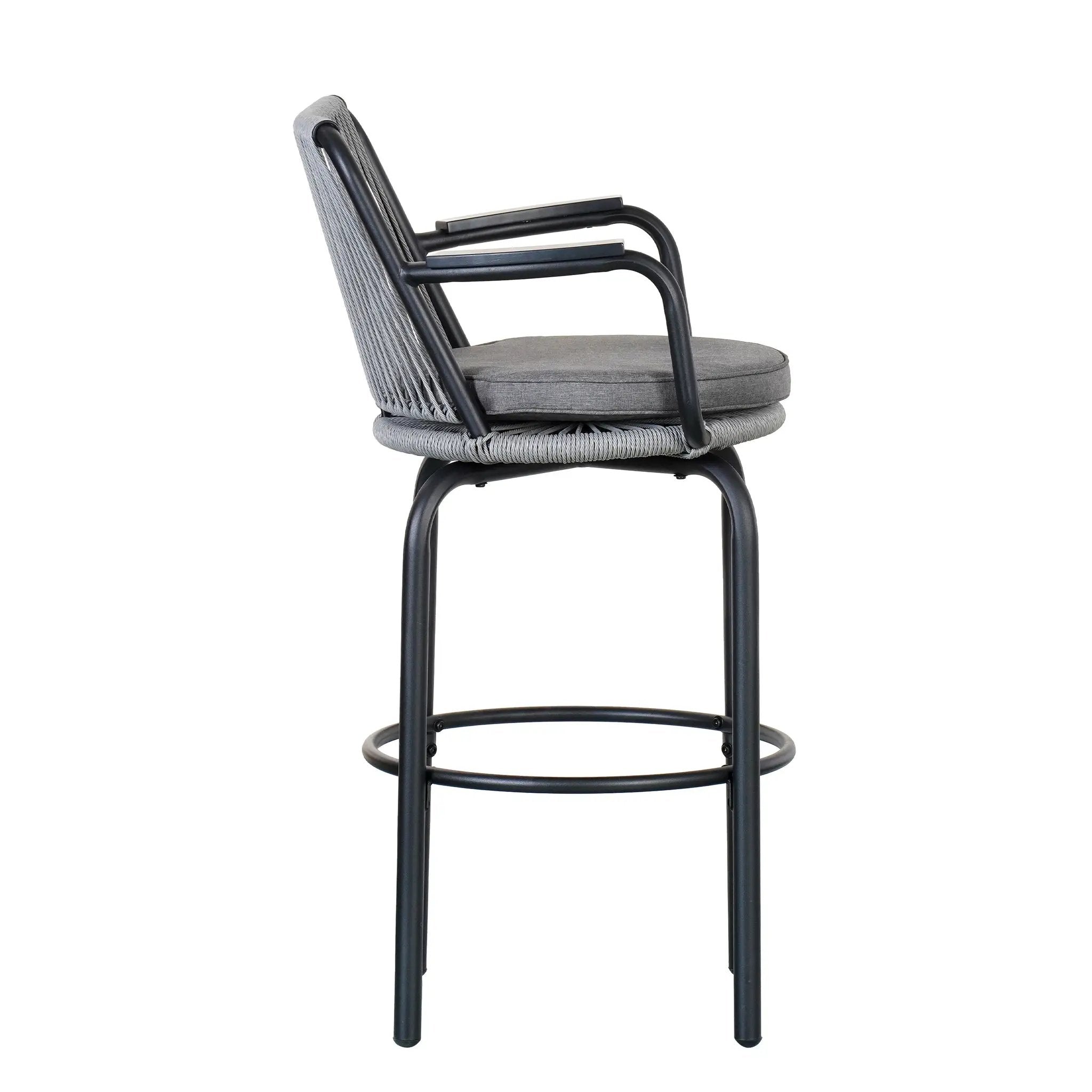 Outdoor Patio Bar Stools 29"H Set of 2, Modern Woven Rattan Rope Bar Height Chair by HouseOfZazla