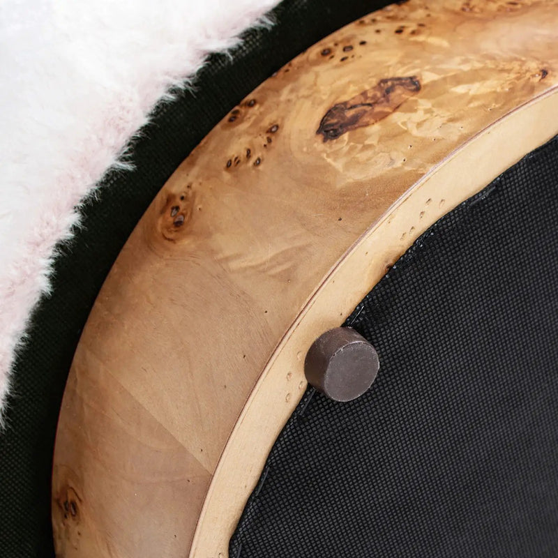 Tilly - Round Fur Upholstered / Burl Pouf Ottoman - White by Unique Piece Furniture