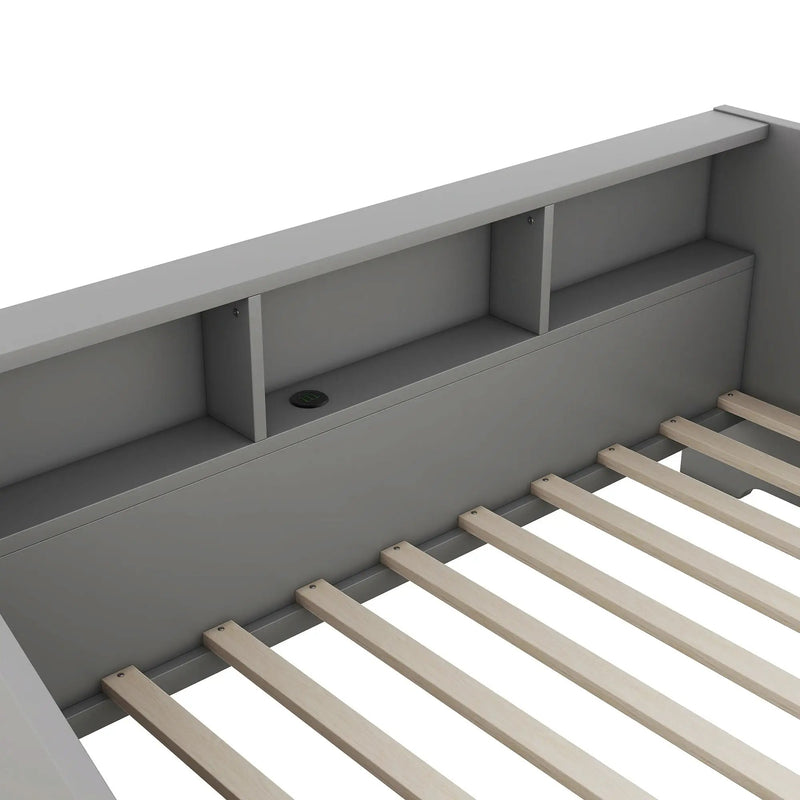 Daybed Frame With Storage Bookcases, 2 Drawers, Charging Station