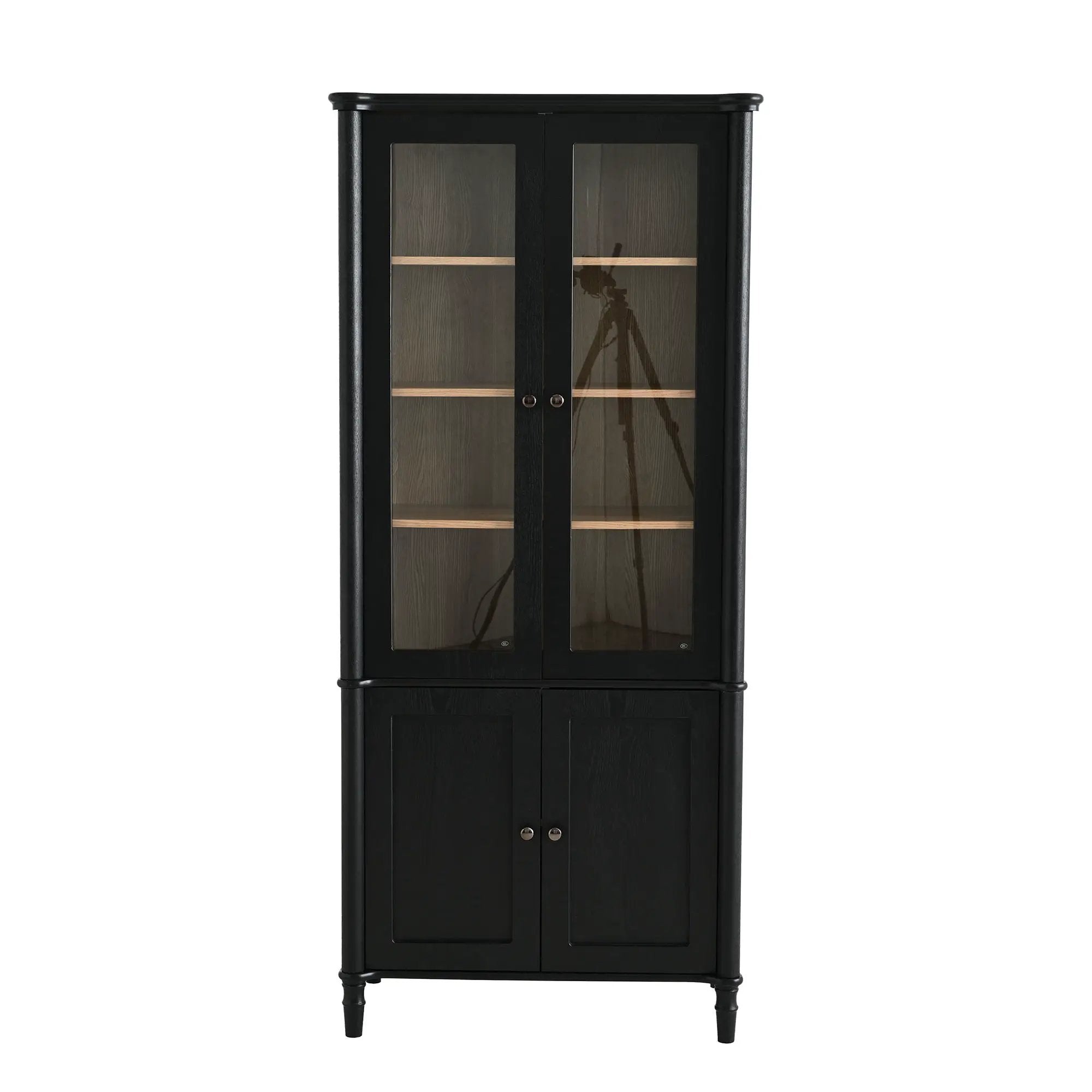 Vintage Display Cabinet With Double Glass Doors, Traditional Style For Collectibles, Ash Wood Veneer, 73.25" Tall - Black / Natural by HouseOfZazla