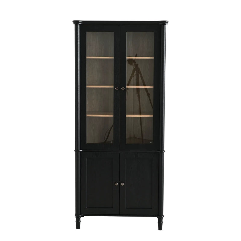 Vintage Display Cabinet With Double Glass Doors, Traditional Style For Collectibles, Ash Wood Veneer, 73.25" Tall - Black / Natural by HouseOfZazla