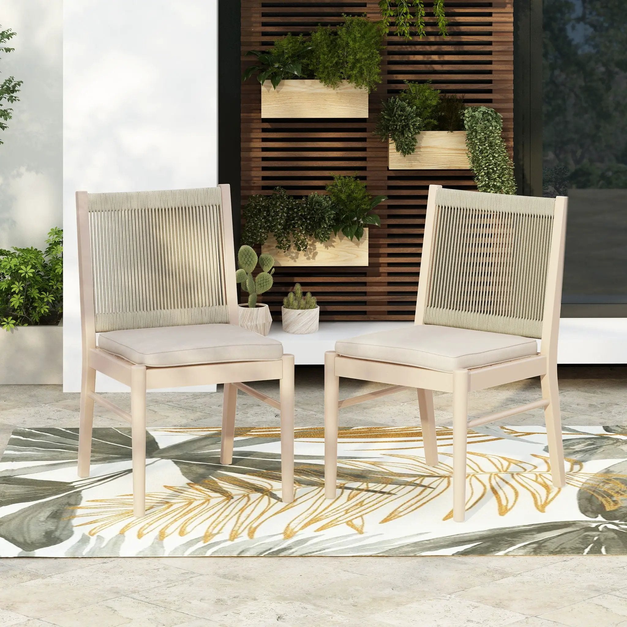 Cordoba Dining Chair Set of 2 - Comfortable Armless Beige Chairs by HouseOfZazla