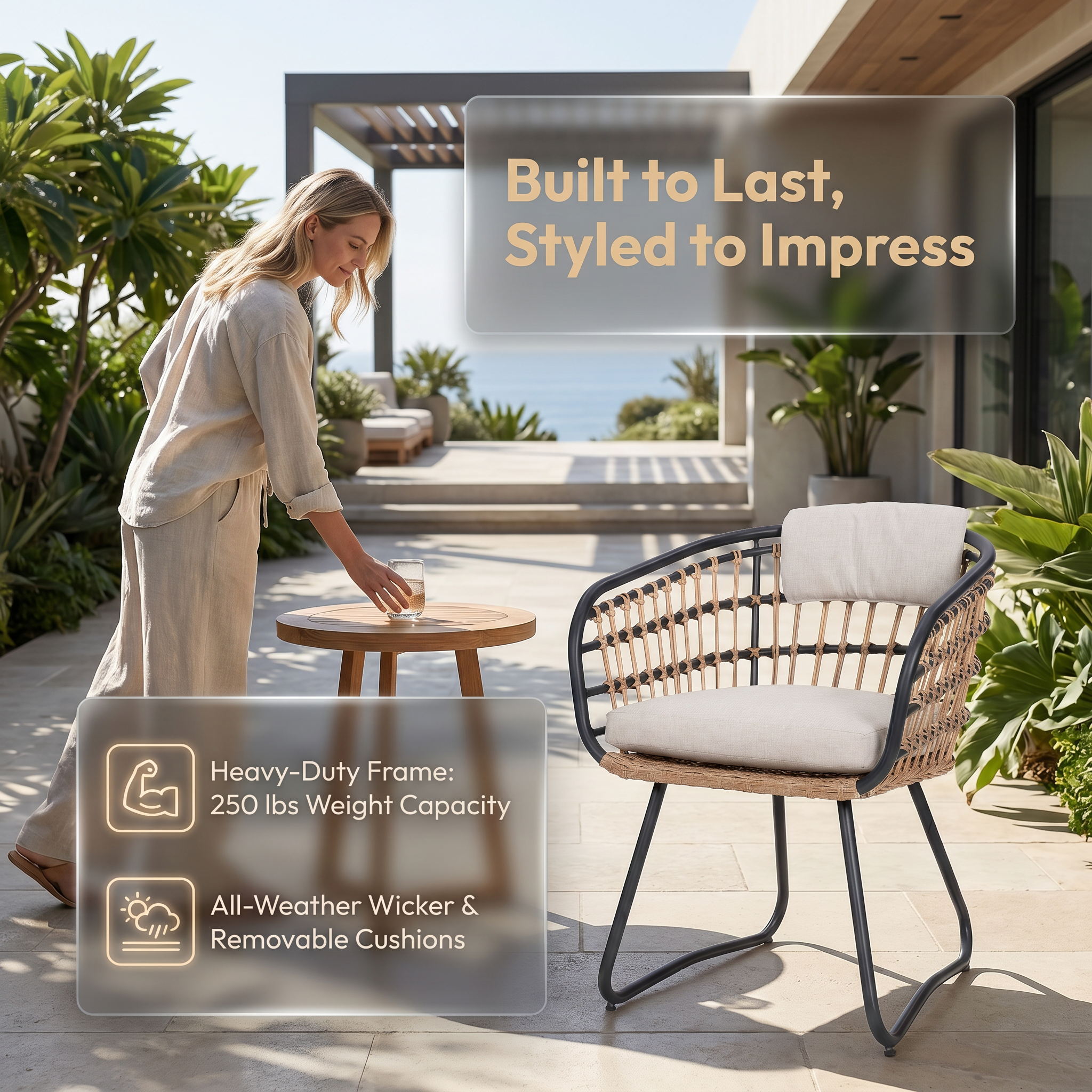 Outdoor Wicker Dining Chairs Set of 2 with Cushions by HouseOfZazla