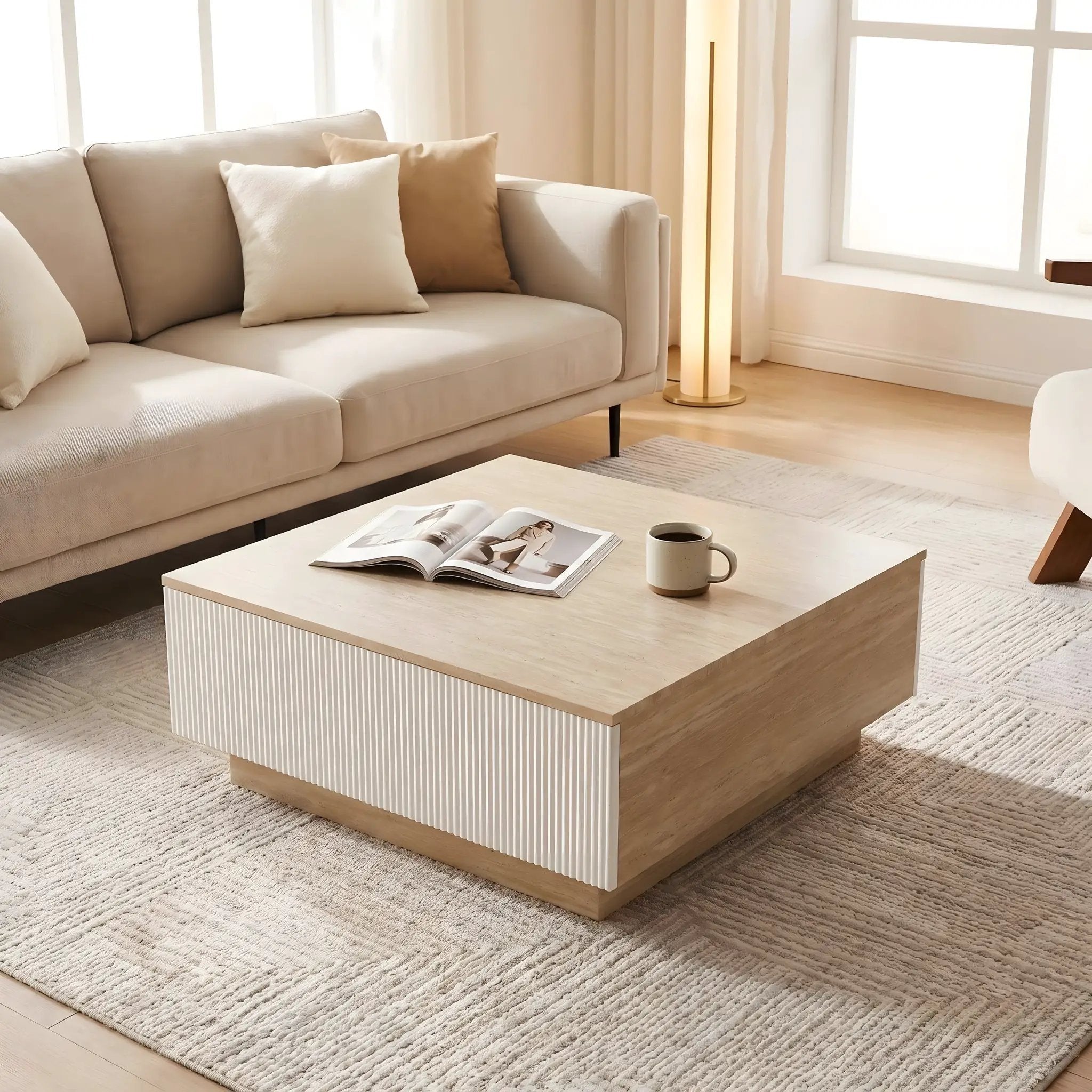 Modern Faux Travertine Coffee Table with 2 Drawers by HouseOfZazla