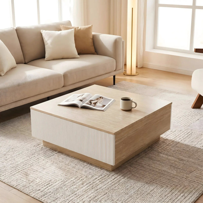 Modern Faux Travertine Coffee Table with 2 Drawers by HouseOfZazla