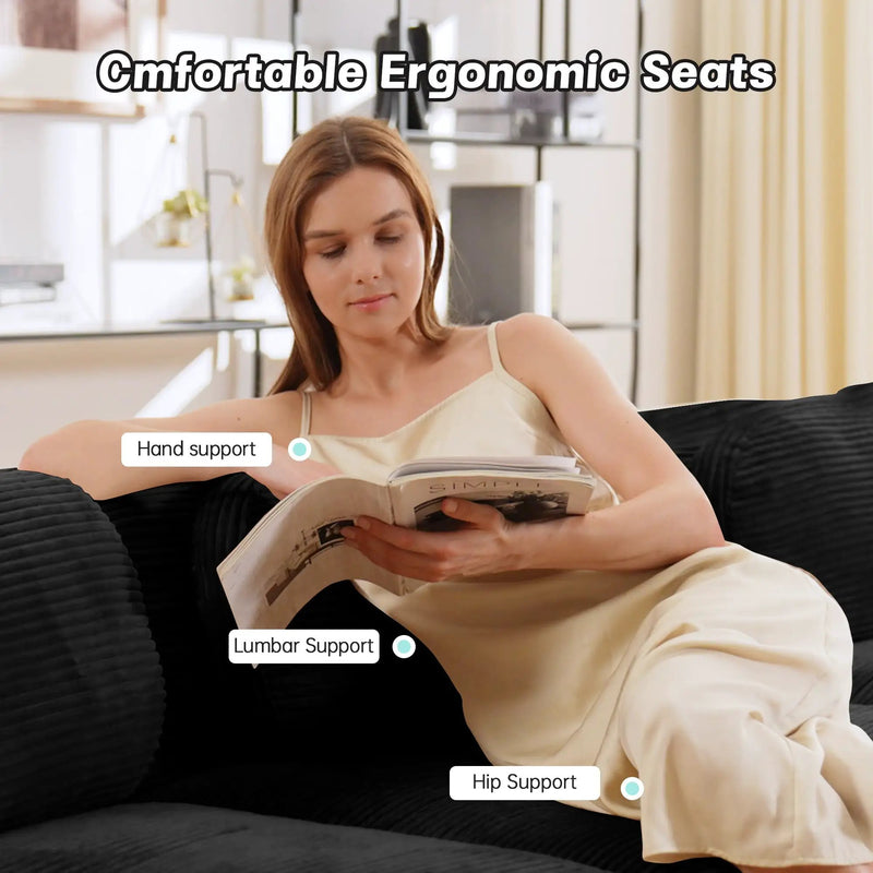 U-Shaped Modular Sofa with Breathable Corduroy Fabric by HouseOfZazla
