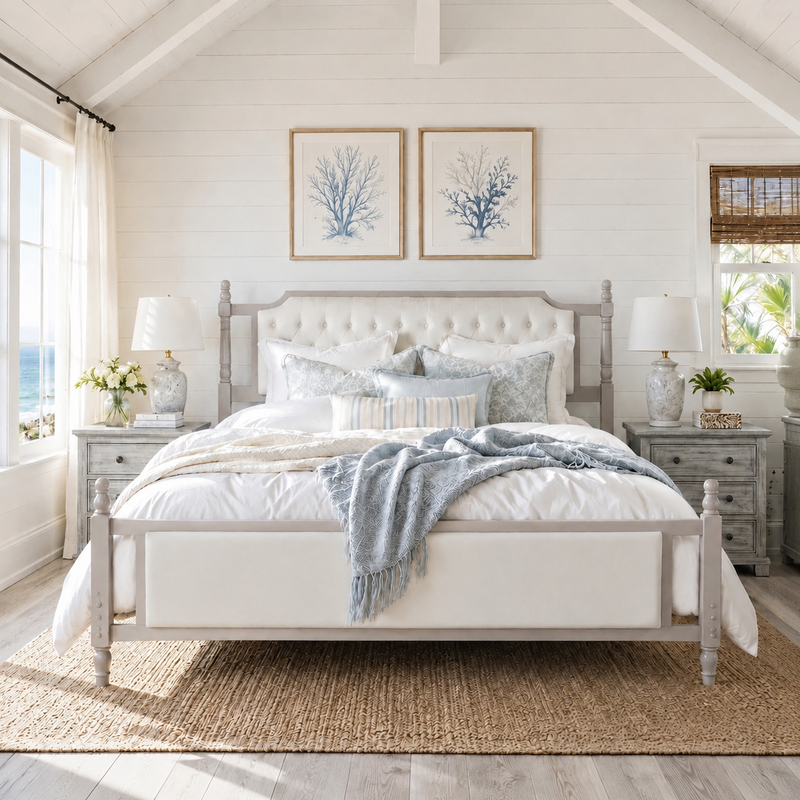 King Size Upholstered Platform Bed with Button Tufted Headboard by HouseOfZazla