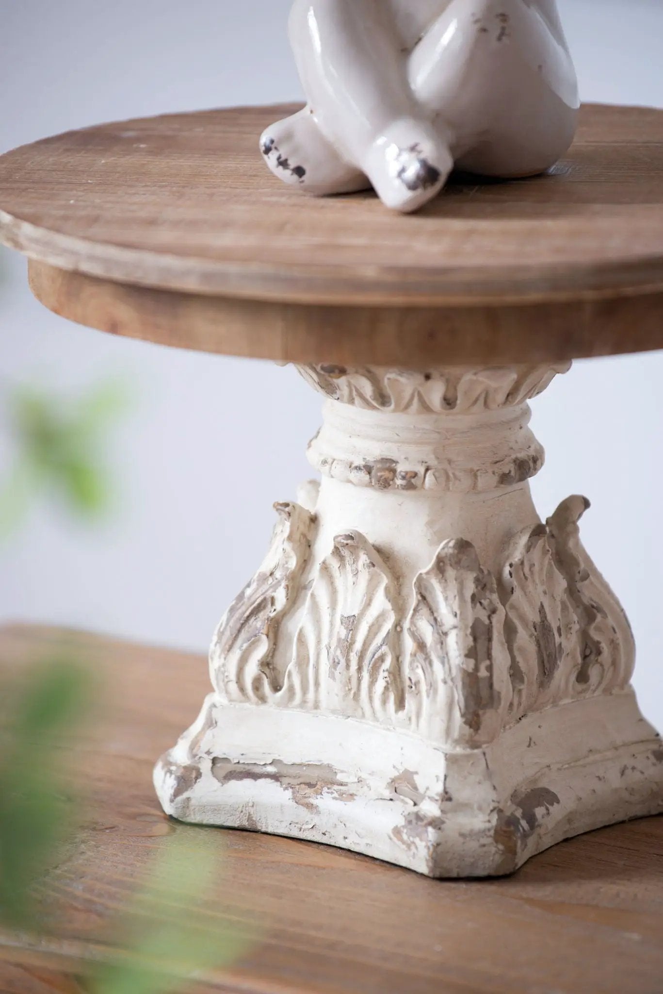 Cake Stand, Wood Cake Plate With Magnesium Base - Cream / Brown by Unique Piece Furniture