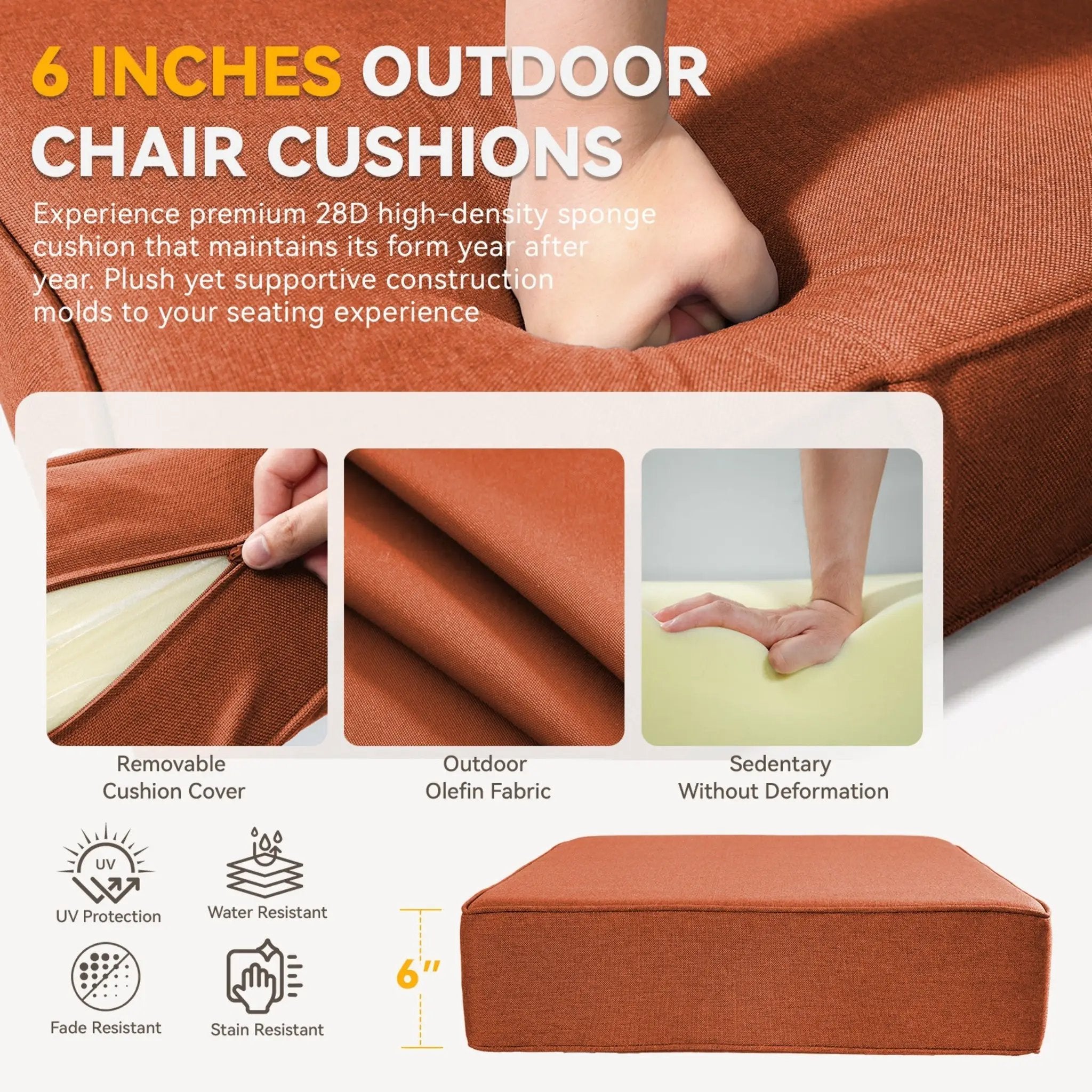 6" Thicker Outdoor Chair Cushion Set - Waterproof by HouseOfZazla