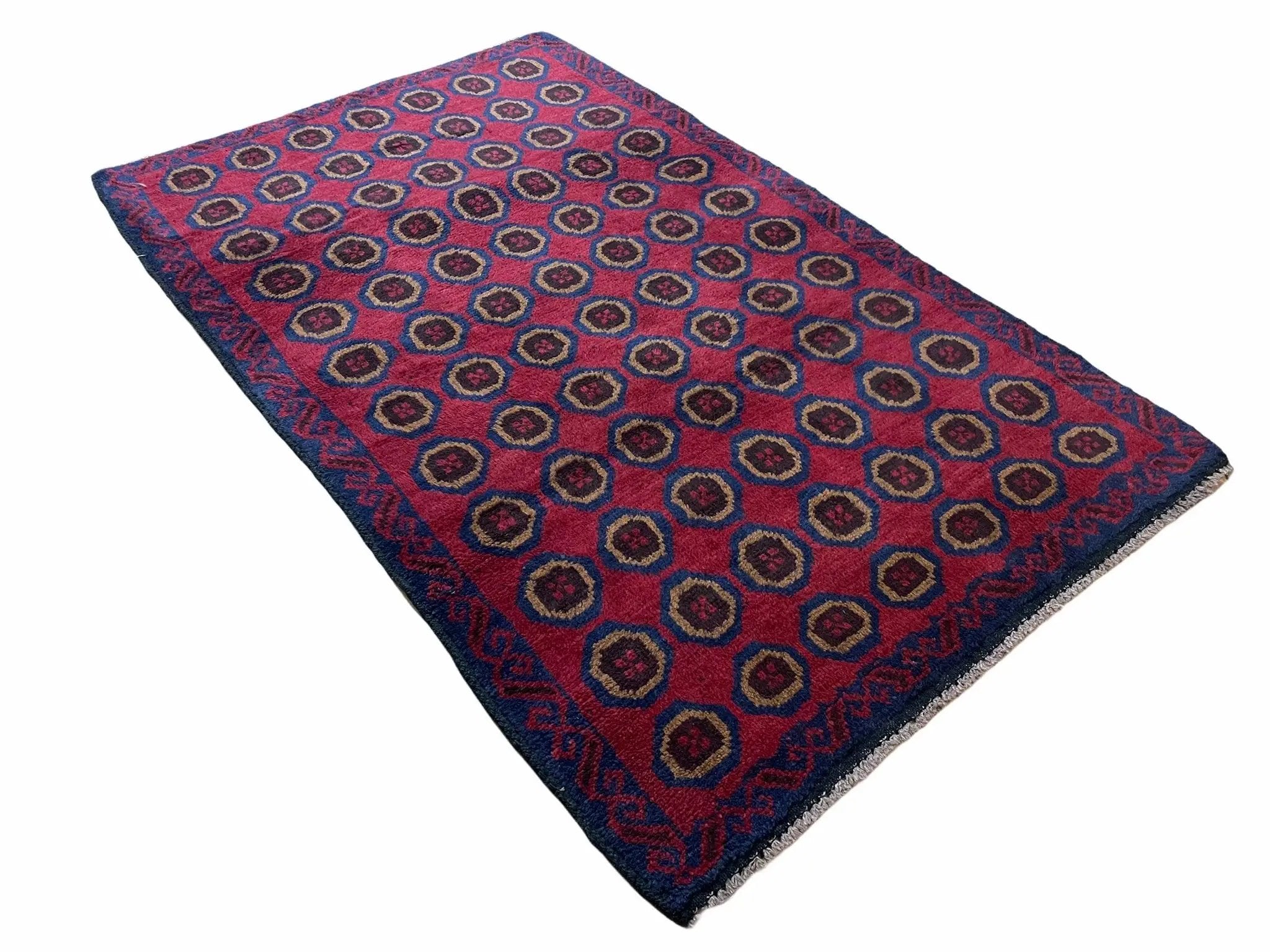 3'X 4'8" Vintage Handmade Tribal Wool Rug Balouchi Rug Afghan Rug Red Beige Blue by Jewel Rugs