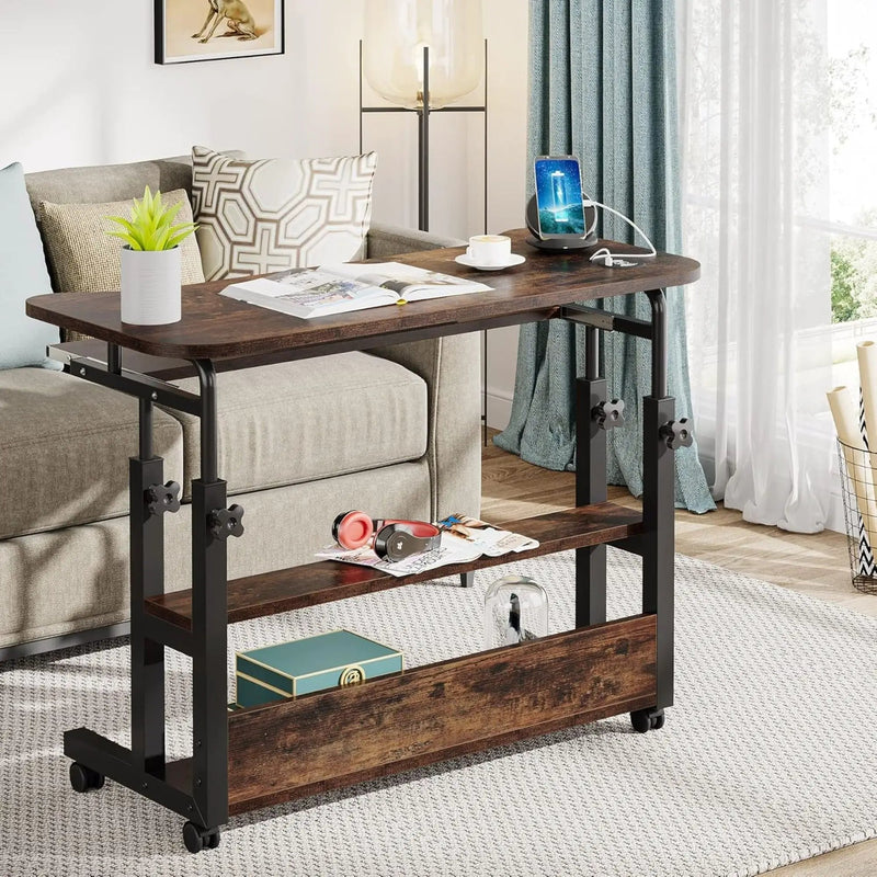 Portable Adjustable Desk With Power Outlets, USB Charging Ports, And Sliding Keyboard Tray - Brown / Black by HouseOfZazla