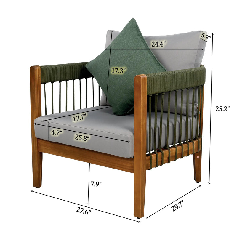 [Set of 2] Acacia Wood Outdoor Club Chair with Rope Accents by HouseOfZazla