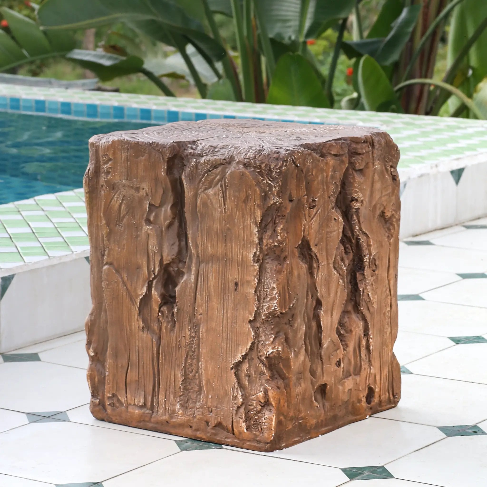 Amira Outdoor and Indoor Stump Shape MGO Side Table Brown Finish by HouseOfZazla