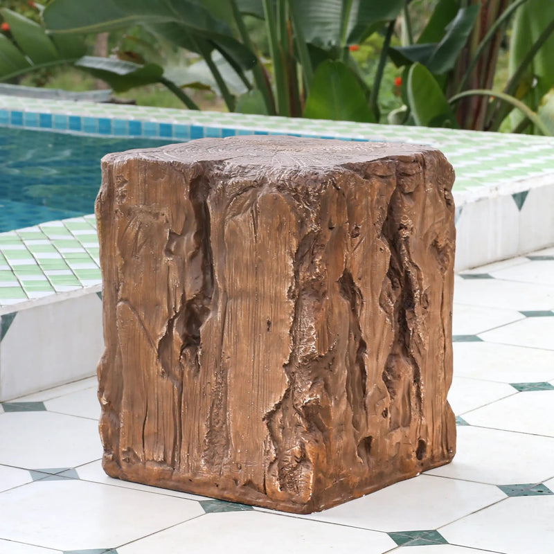 Amira Outdoor and Indoor Stump Shape MGO Side Table Brown Finish by HouseOfZazla