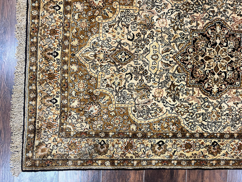 Persian Qum Silk Rug 3.5 x 5.5, Floral Medallion, Very Fine 350 KPSI, Handmade Silk on Silk Rug, Vintage by Jewel Rugs