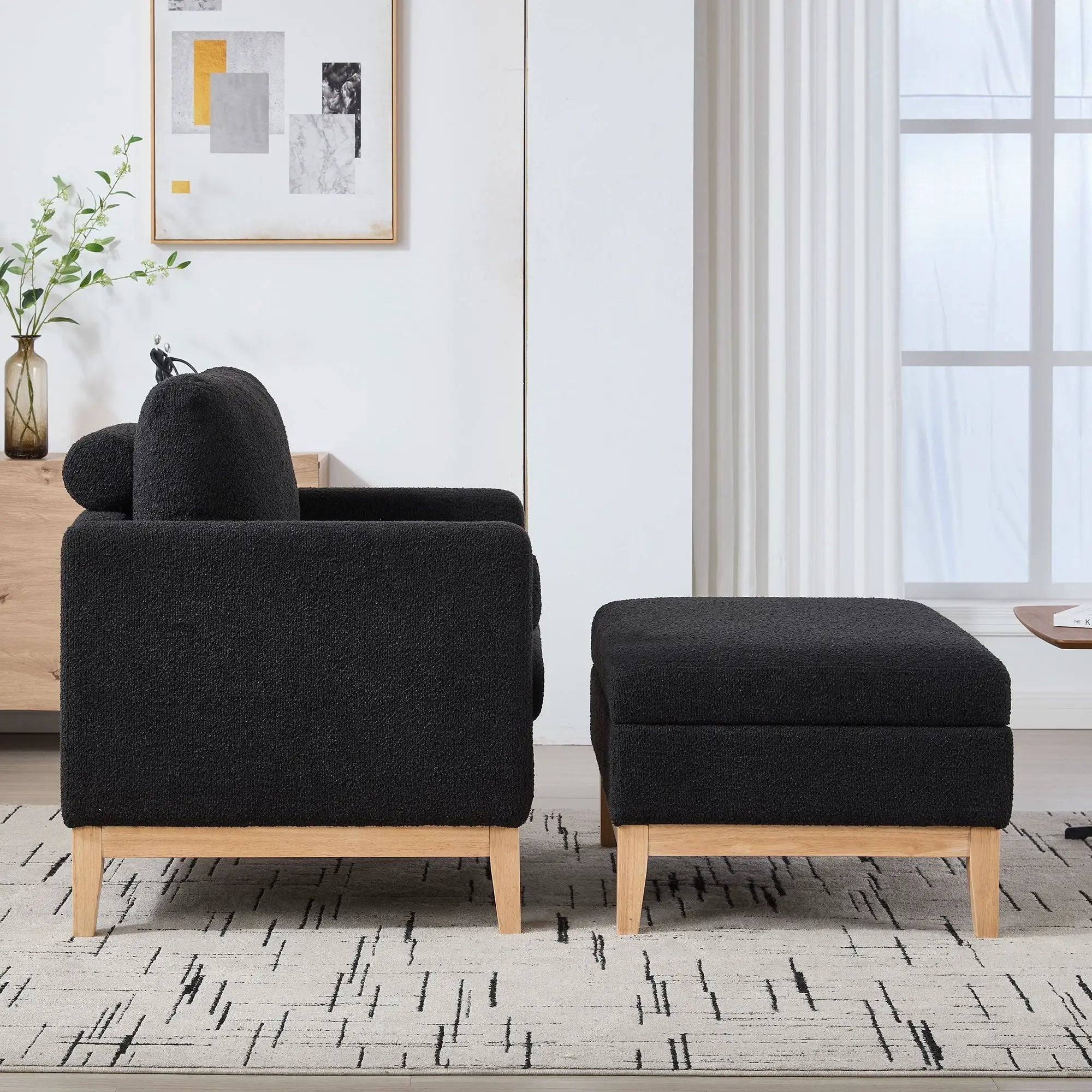 Oversized 360 Degree Swivel Barrel Accent Chair And Ottoman Set With Storage by Unique Piece Furniture