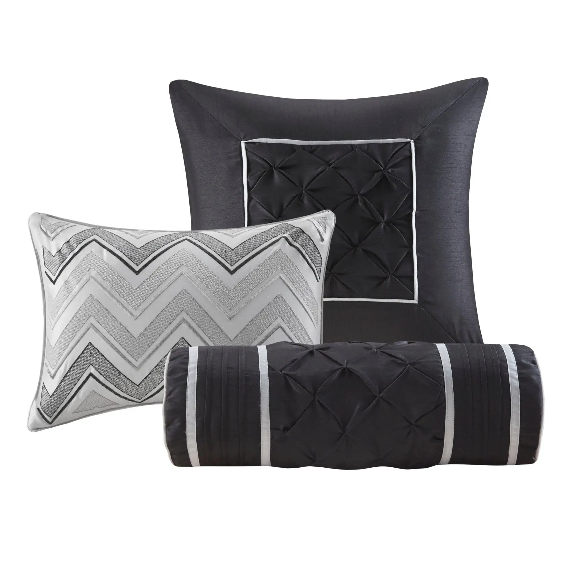 7-Piece King 100% Polyester Pieced Pleated Tufted Comforter Set by HouseOfZazla