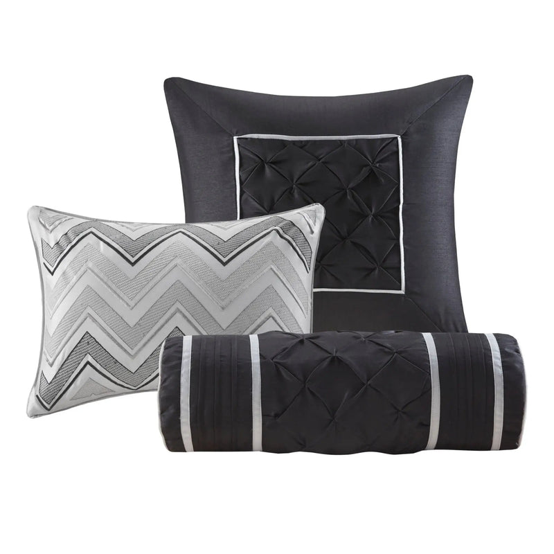 7-Piece King 100% Polyester Pieced Pleated Tufted Comforter Set by HouseOfZazla