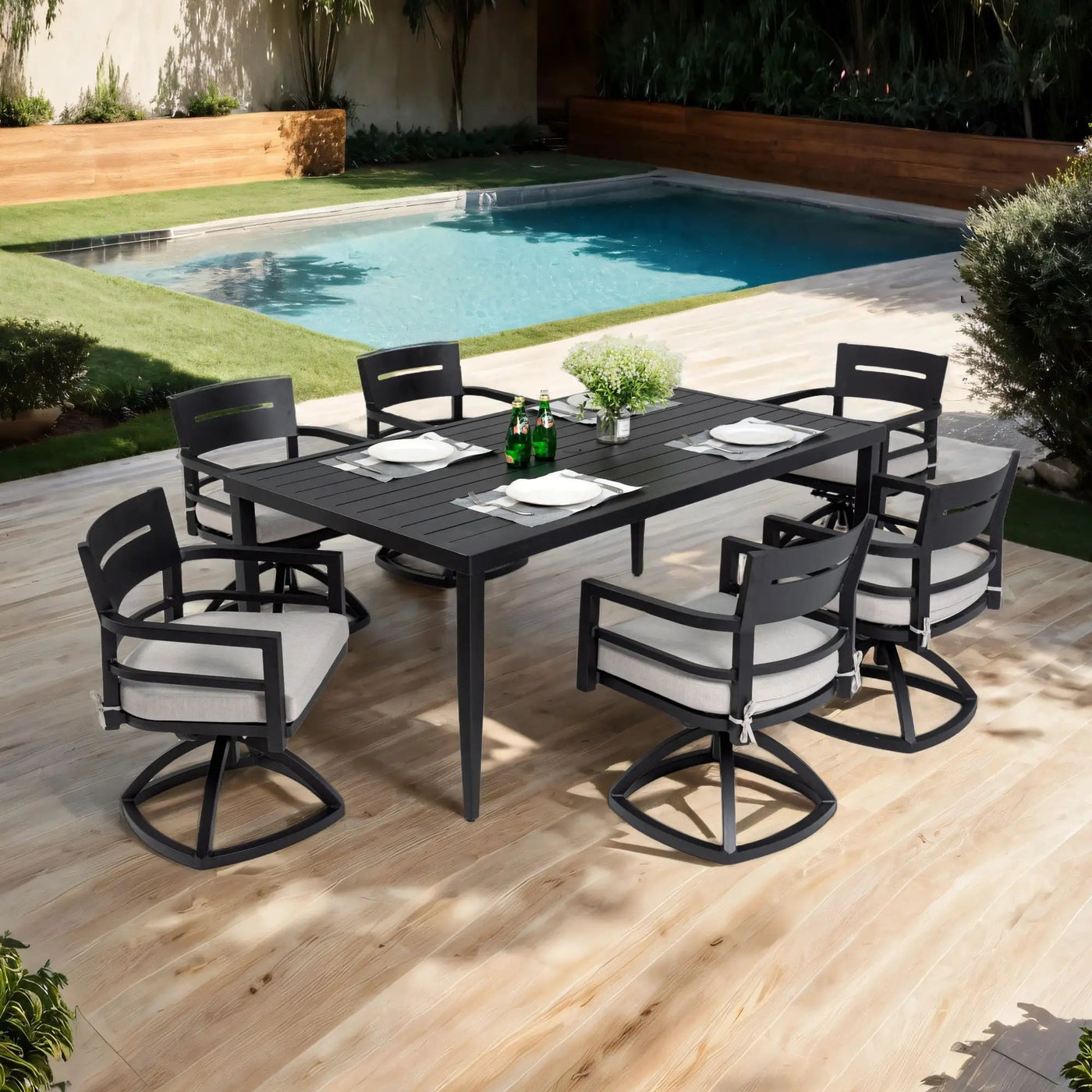 Outdoor Modern Dining Set, Chairs Sunbrella Cushioned And Dining Table With Umbrella Hole by Unique Piece Furniture