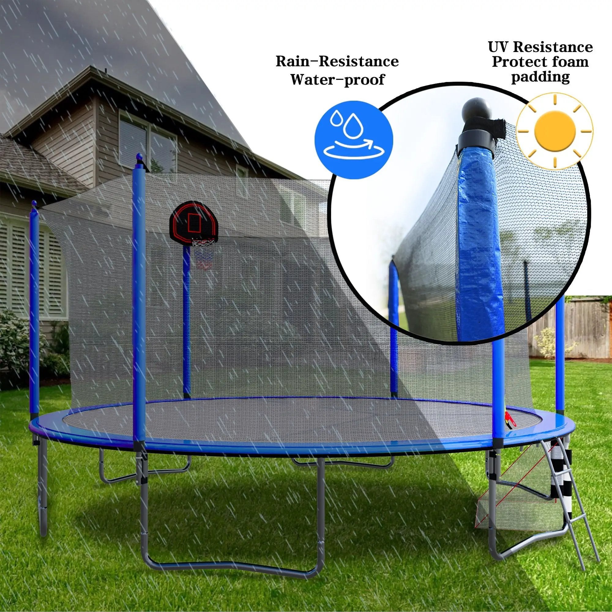 16Ft Trampoline With Basketball Hoop Pump And Ladder (Inner Safety Enclosure) With Soccer Goal by HouseOfZazla