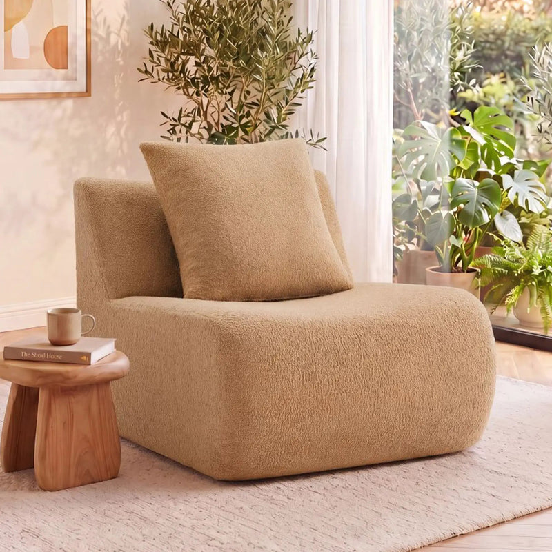 Armless Sofa With Pillow Teddy Fabric - Camel by HouseOfZazla