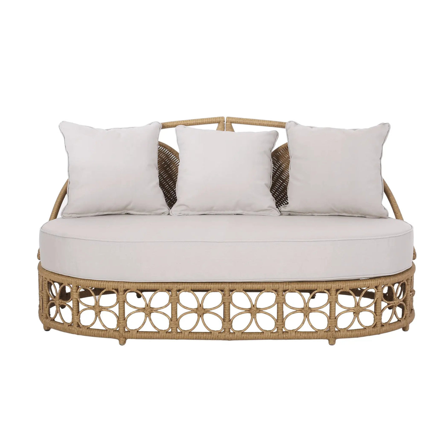 Outdoor Wicker Daybed with Pillows, Light Brown and Beige by HouseOfZazla