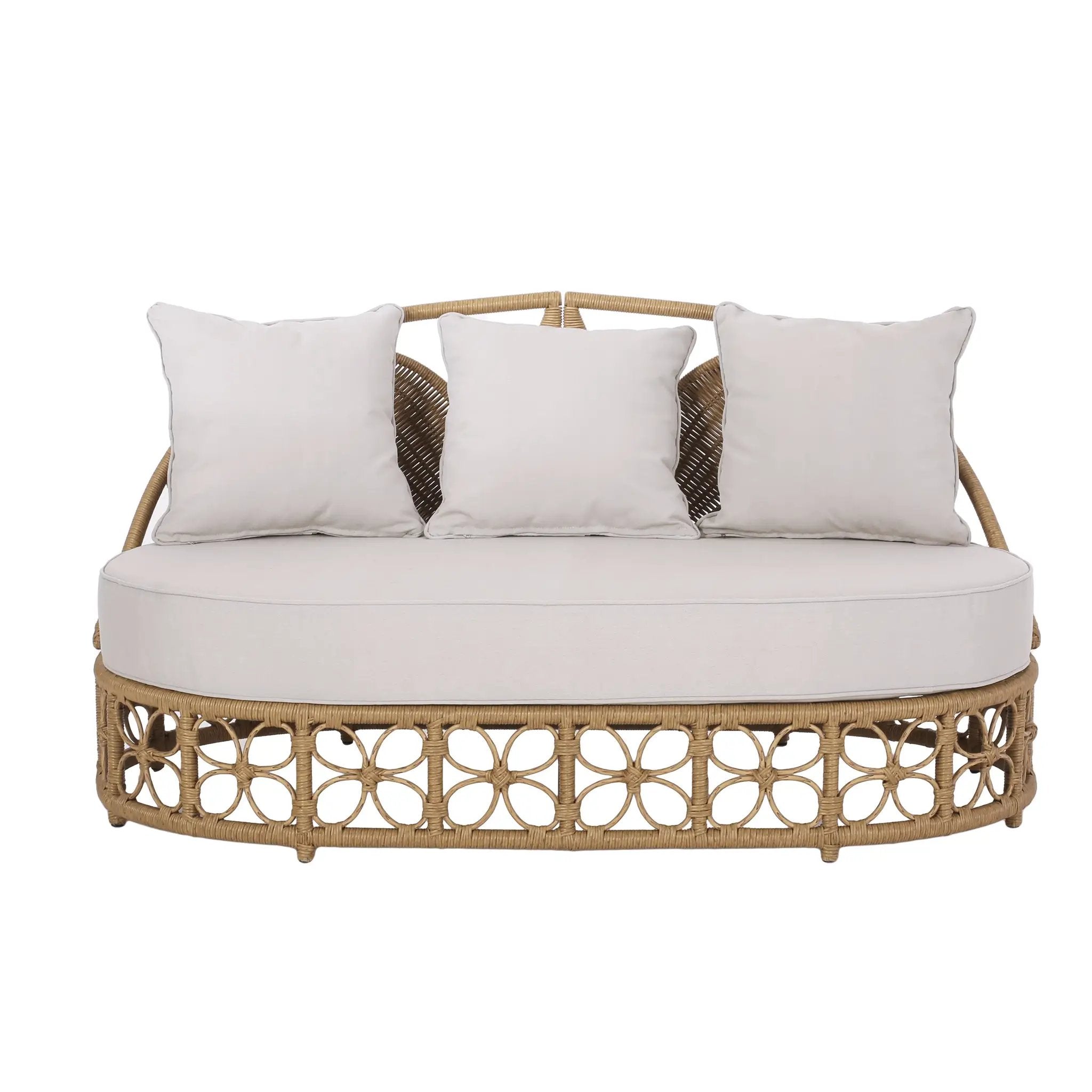 Outdoor Wicker Daybed with Pillows, Light Brown and Beige by HouseOfZazla