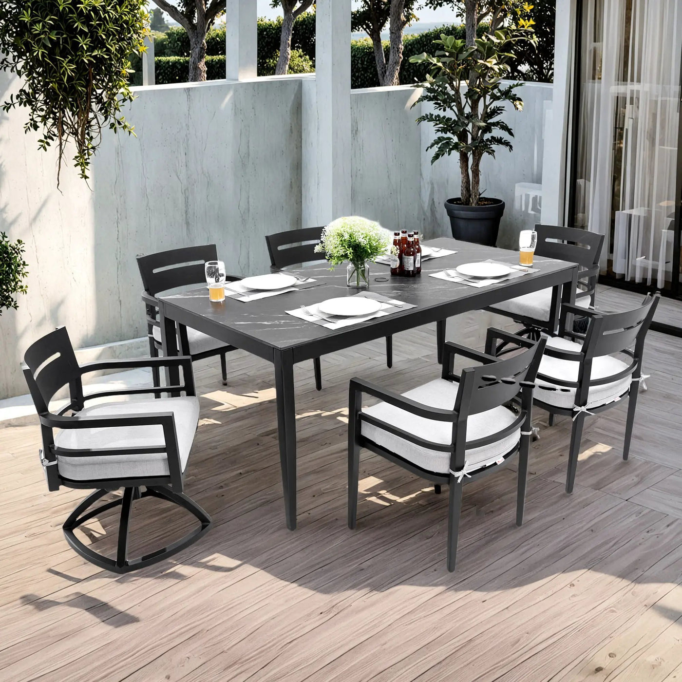 Modern Outdoor Patio Dining Set With Table And Chairs With Sunbrella Cushions by HouseOfZazla