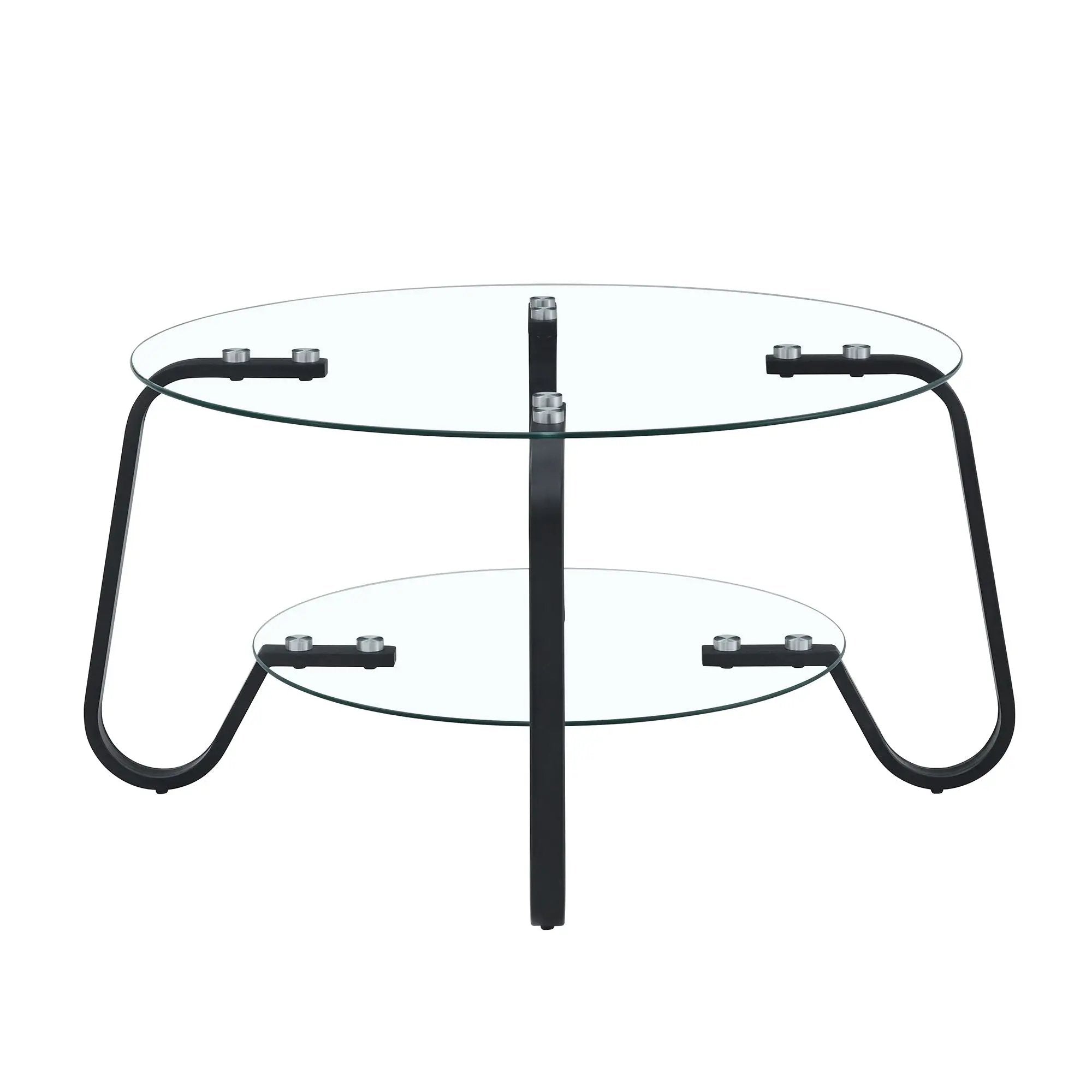 Retro Minimalist Style Metal Frame Double Layer Tempered Glass Coffee Table by HouseOfZazla