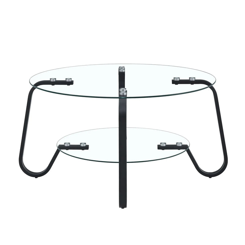 Retro Minimalist Style Metal Frame Double Layer Tempered Glass Coffee Table by HouseOfZazla