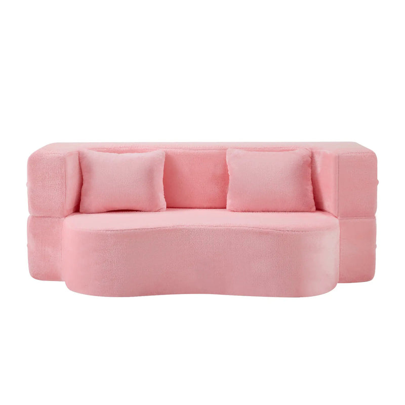 71-Inch Folding Sofa Bed in Pink Chenille with High-Density Foam by HouseOfZazla