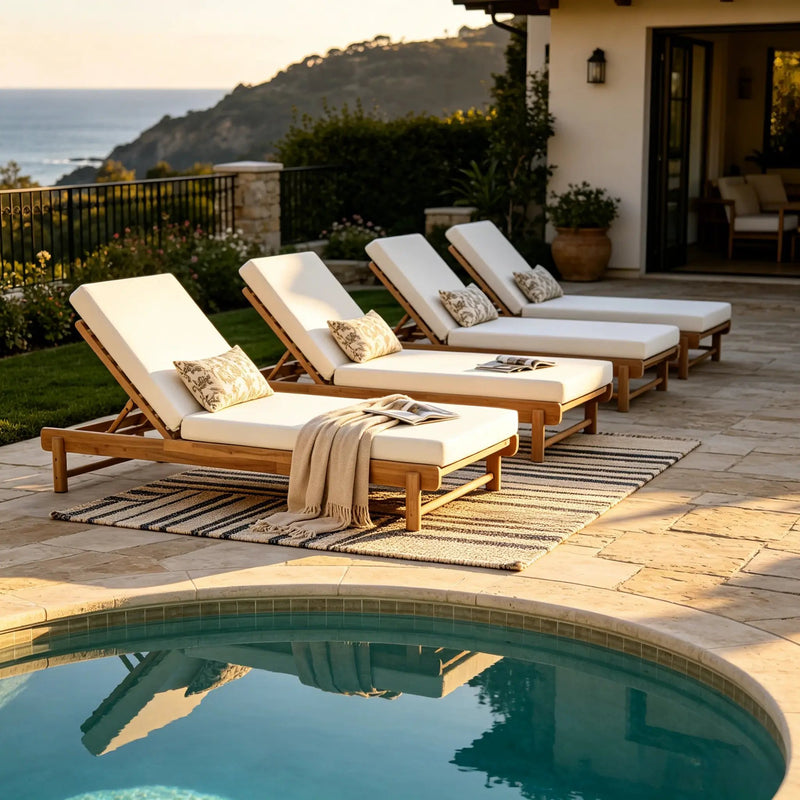 Light Teak Acacia Wood Chaise Lounge Set: 1 Frame + 1 Cushion by HouseOfZazla