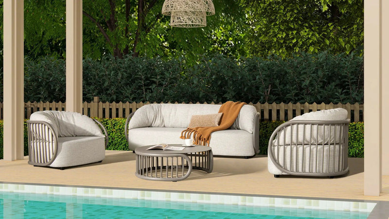 Harper - Indoor/Outdoor Modern Round Coffee Table - Geige Taupe Aluminum by Unique Piece Furniture