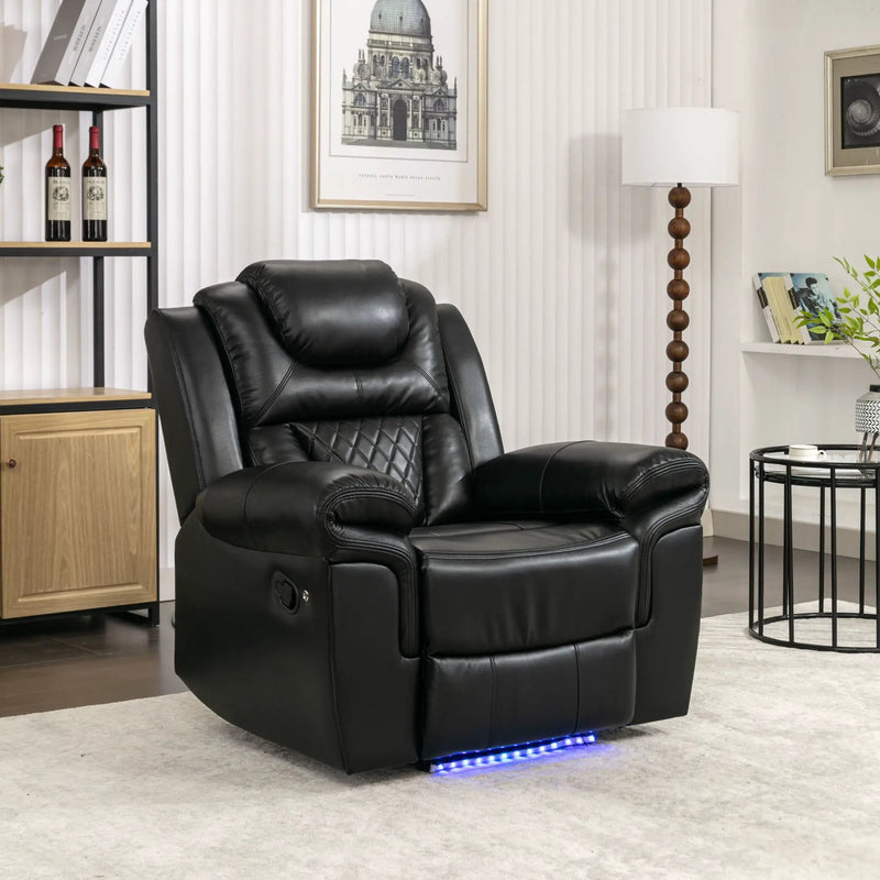 Home Theater Seating Manual Recliner Chair, Led Light Strip For Living Room - Black by HouseOfZazla
