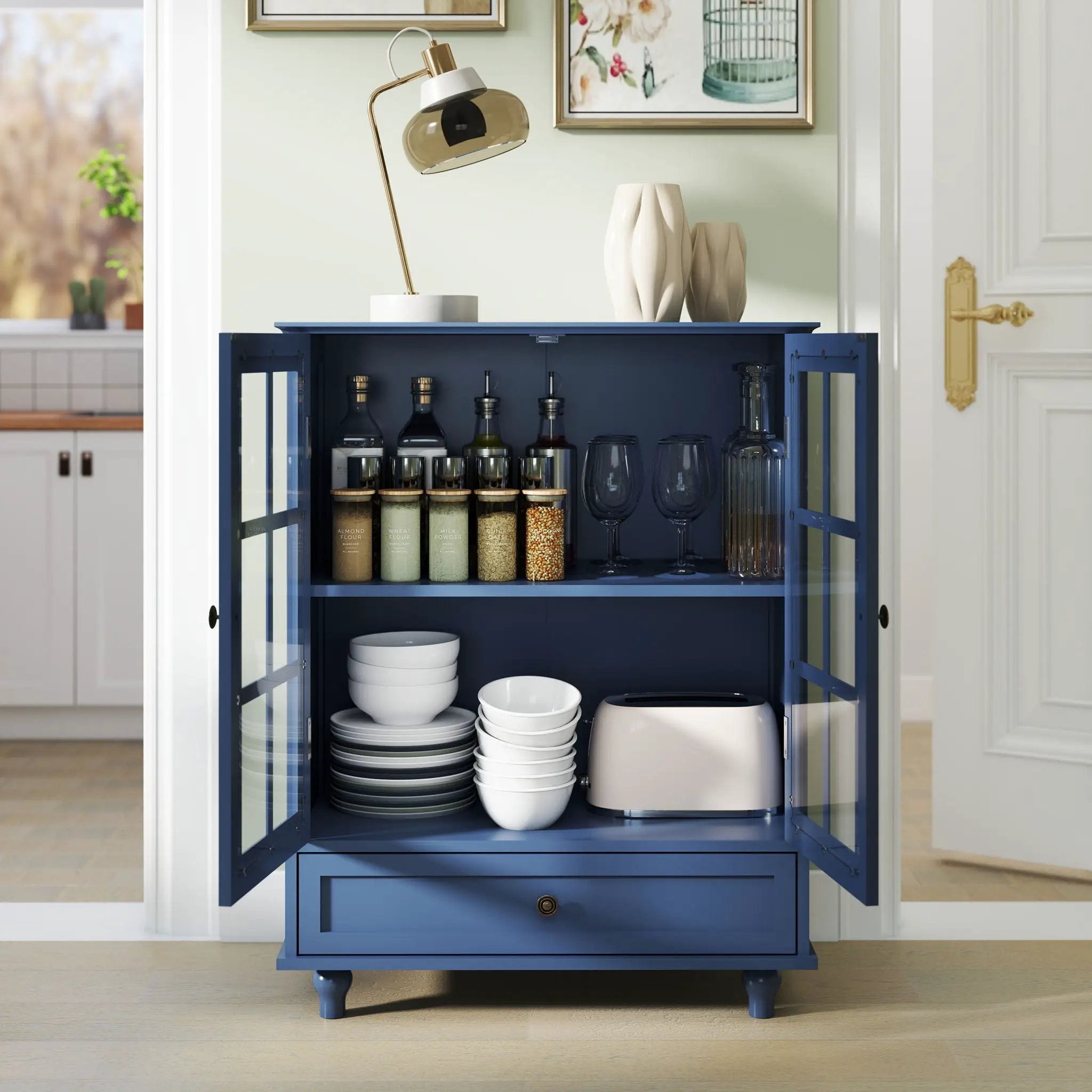 Minimalist Buffet Cabinet With Double Glass Doors And Drawer by HouseOfZazla