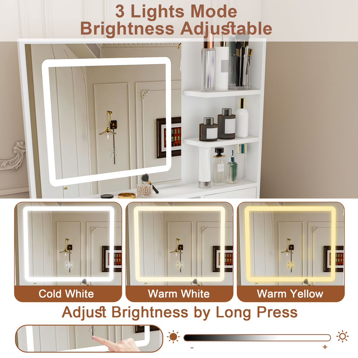 Fashion Vanity Desk with Mirror & 3-Color Dimmable LED Lights by HouseOfZazla