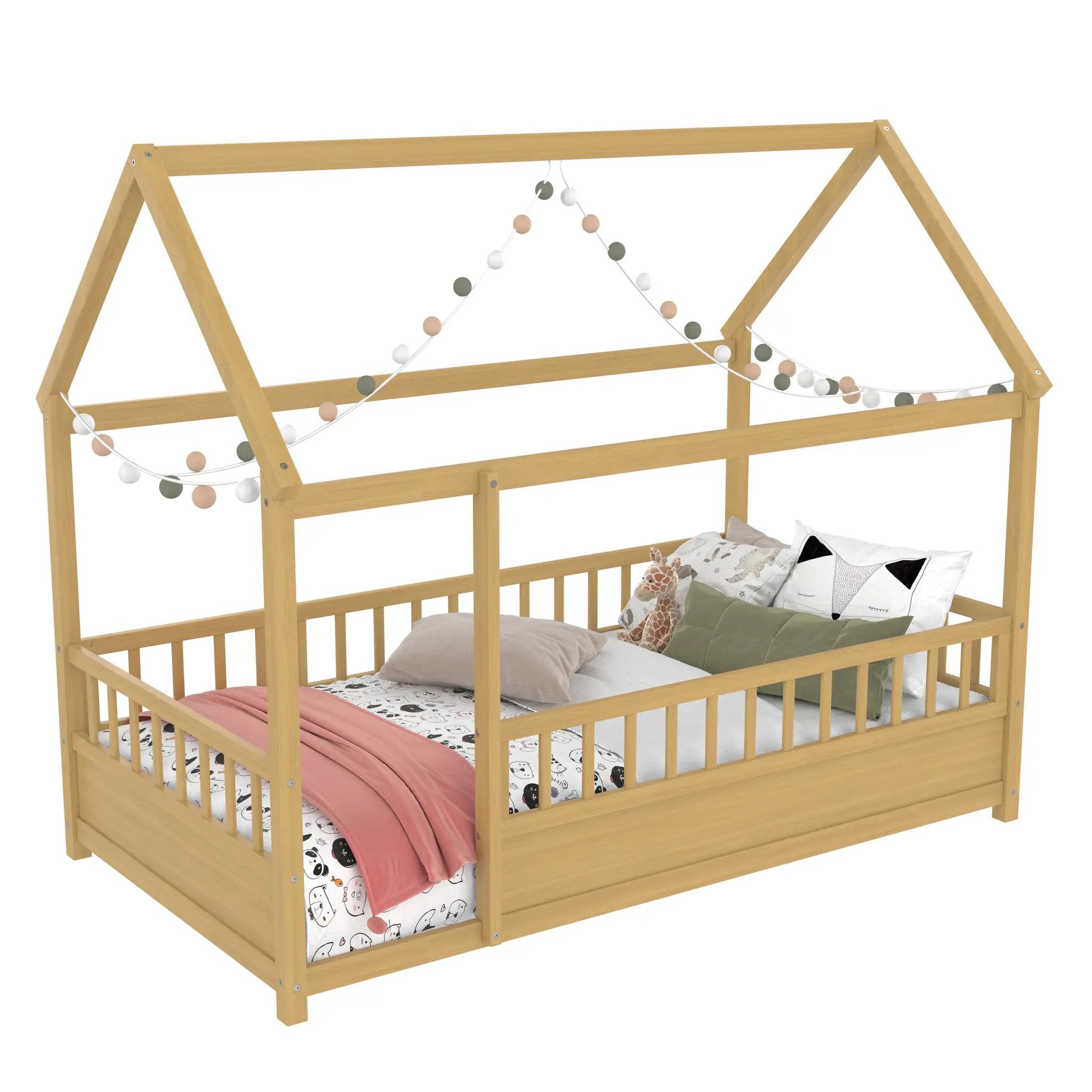Twin Size Floor Wooden Bed with House Roof Frame by HouseOfZazla
